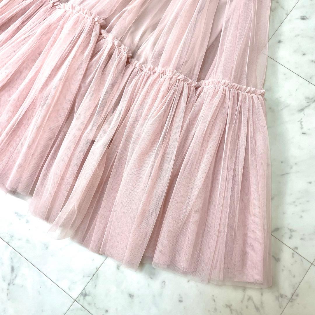 【未使用級】ジェンヌ 24SS プリーツ ボリューム チュールスカート Sピンク