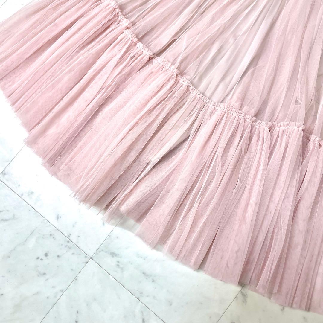 【未使用級】ジェンヌ 24SS プリーツ ボリューム チュールスカート Sピンク