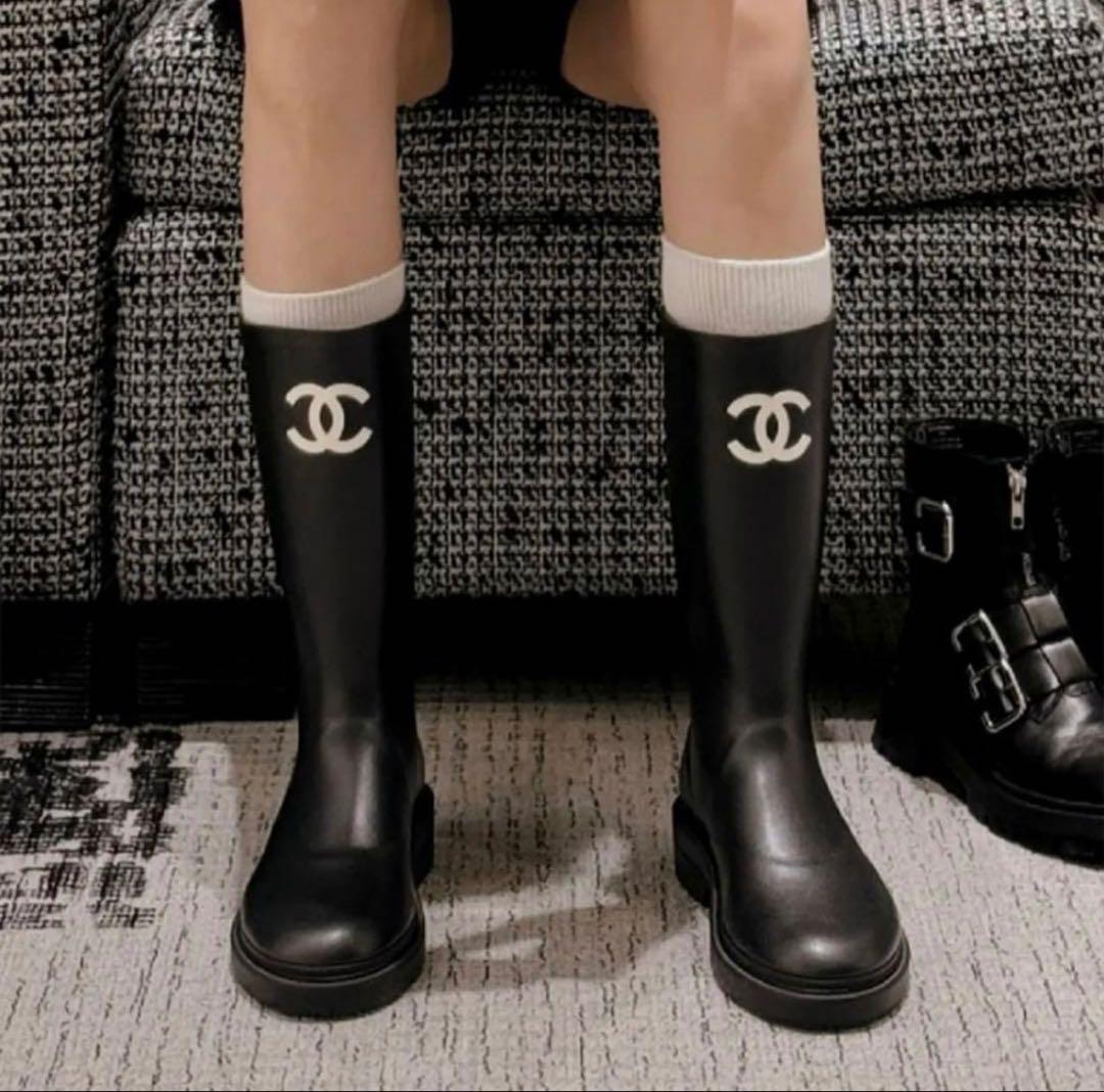 CHANEL シャネル ブーツ 37 ジェニー 長靴 BLACK PINK