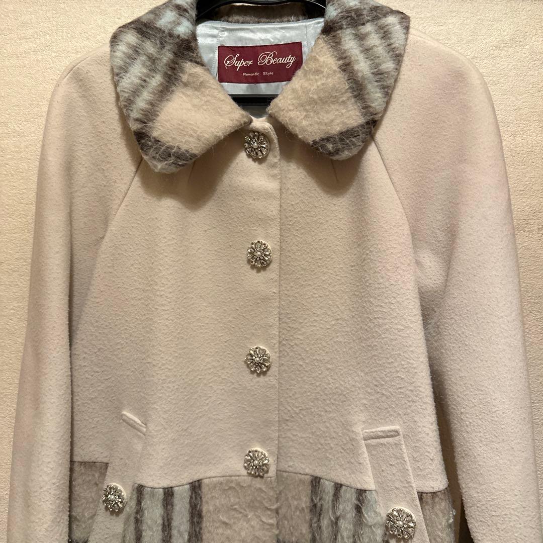 最終価格 Used Super Brautyシャギーチェック素材切替コート