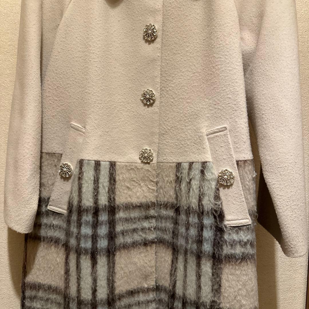 最終価格 Used Super Brautyシャギーチェック素材切替コート