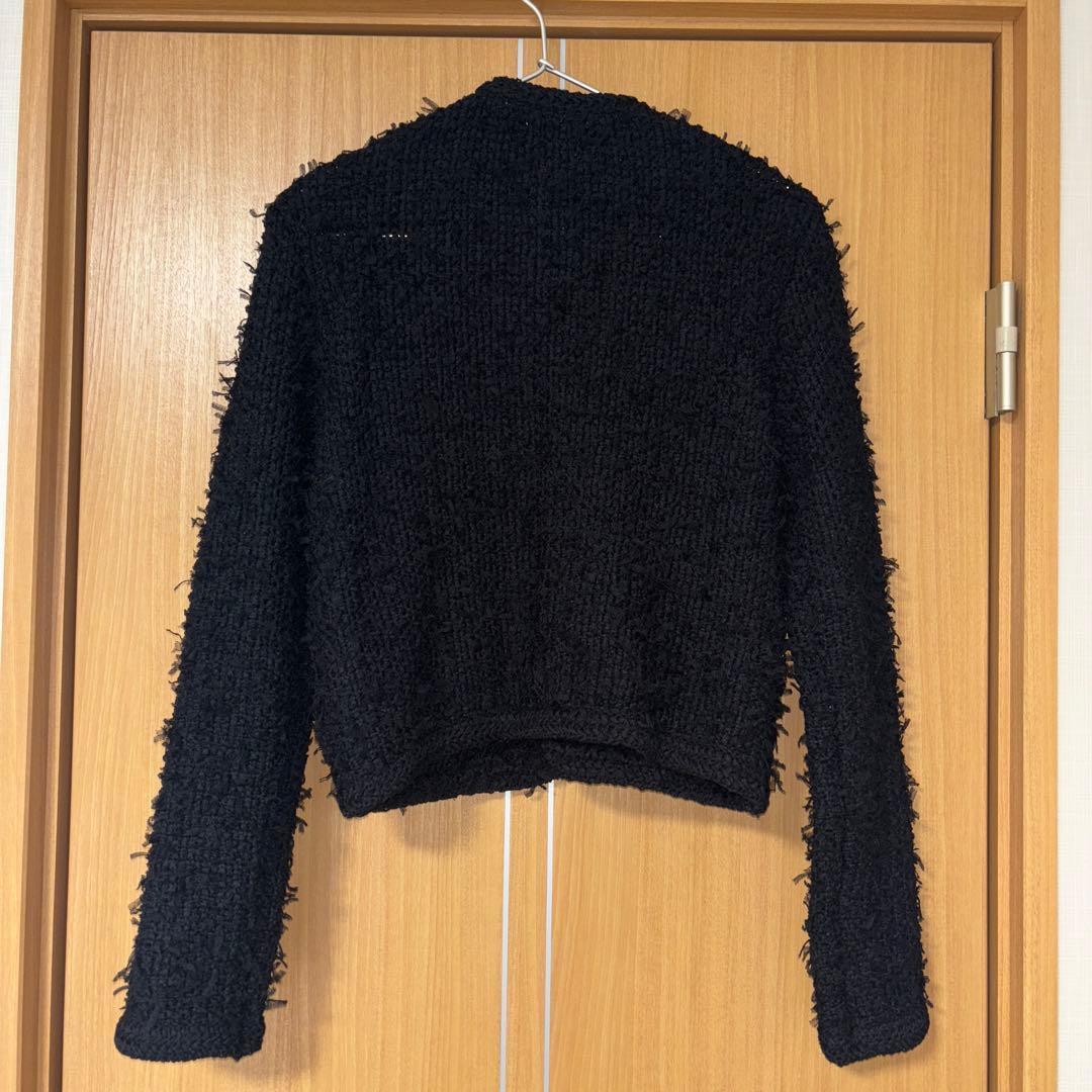【送料込】新品未使用 Mila Owen ノーカラージャケット 黒 フリンジ付き