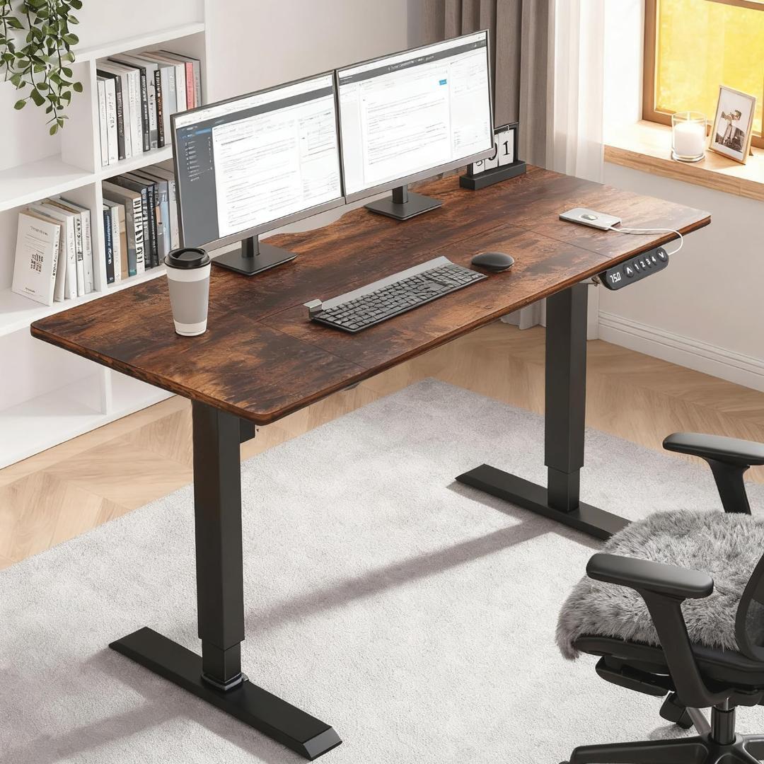 電動昇降デスク ブラウン 140cm x 60cm x 69-115cm 新品