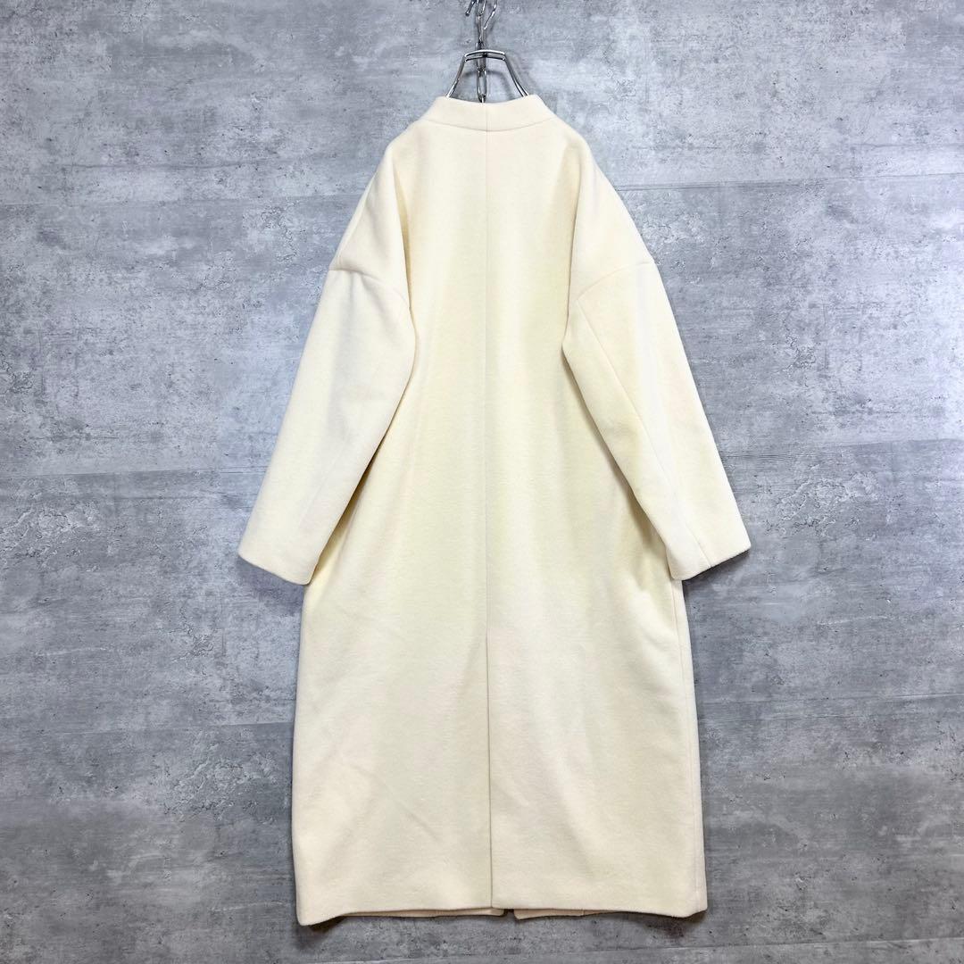 美品　ジャーナルスタンダード ノーカラー ロングコート アイボリー ウール混