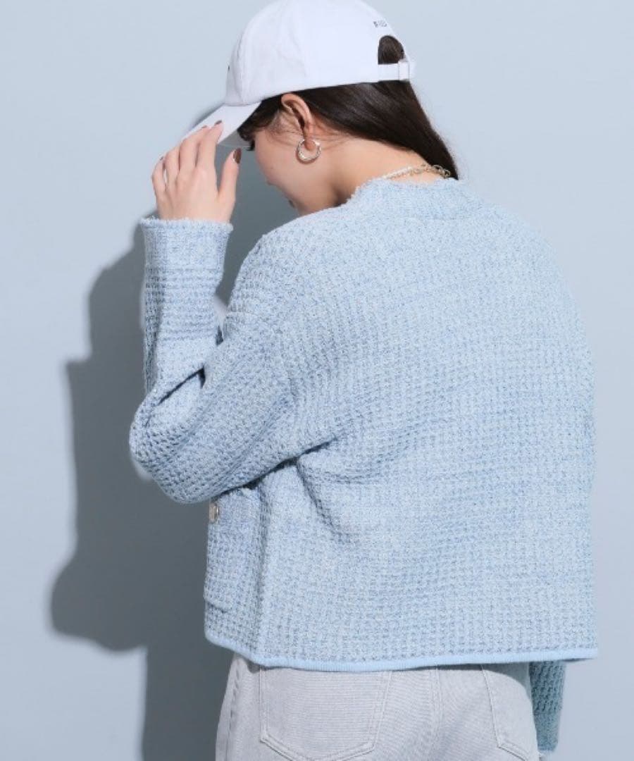 美品✨マイストラーダツイードラメ カーディガン ライトブルー