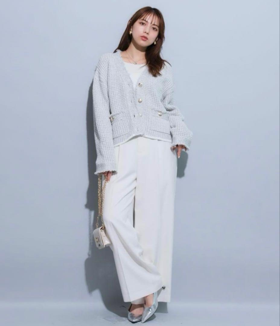 美品✨マイストラーダツイードラメ カーディガン ライトブルー
