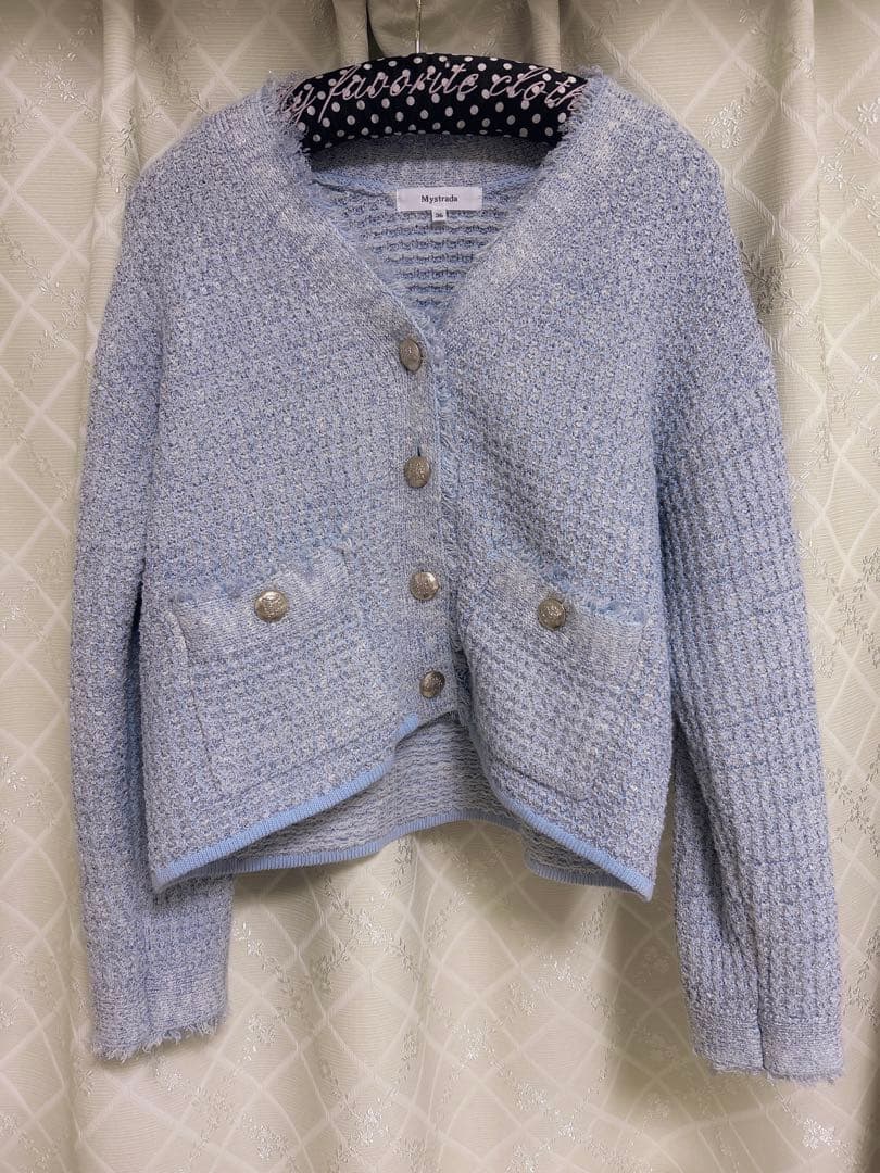 美品✨マイストラーダツイードラメ カーディガン ライトブルー