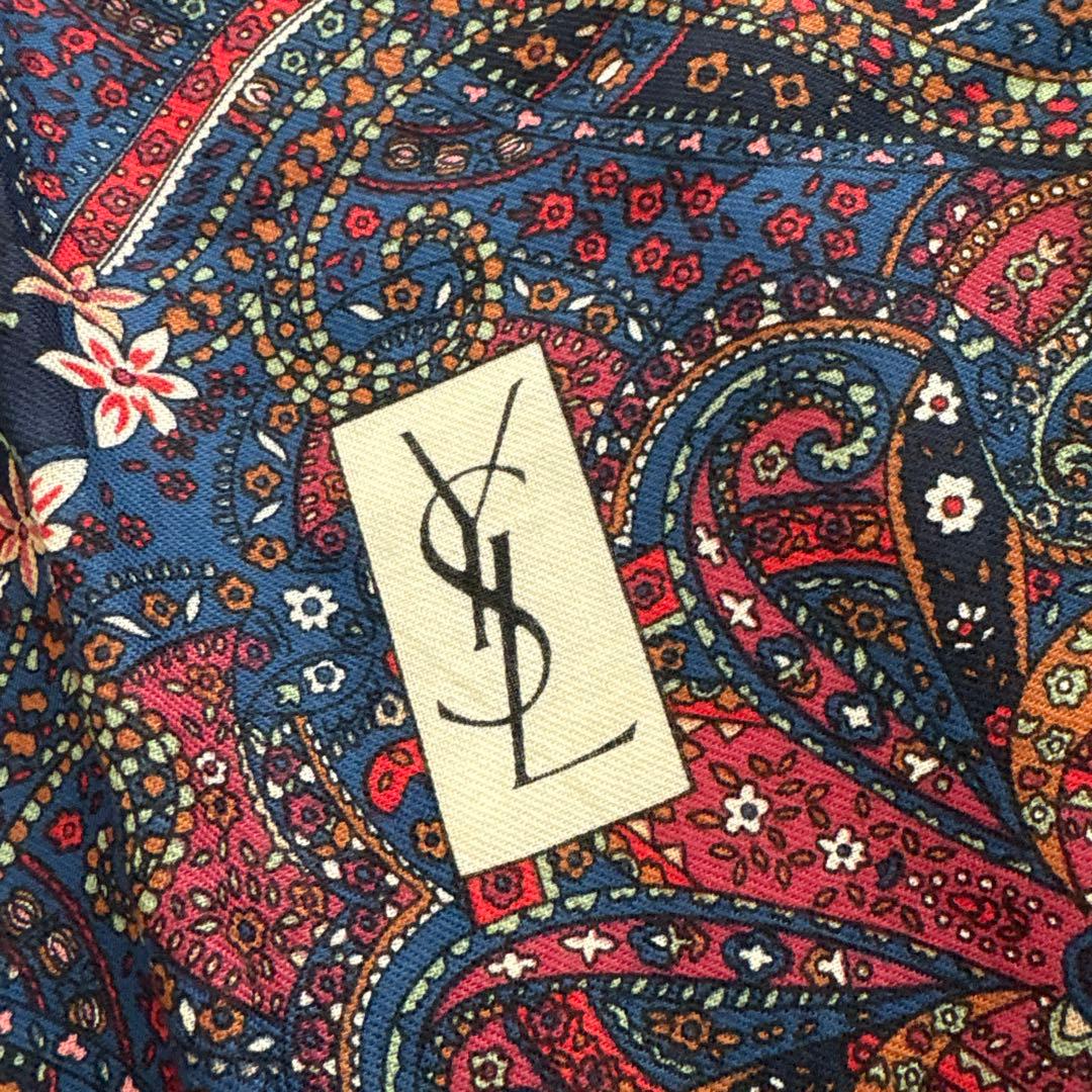 イヴサンローラン　シルク&ウール　ショール　ペイズリー　大判スカーフ　YSL