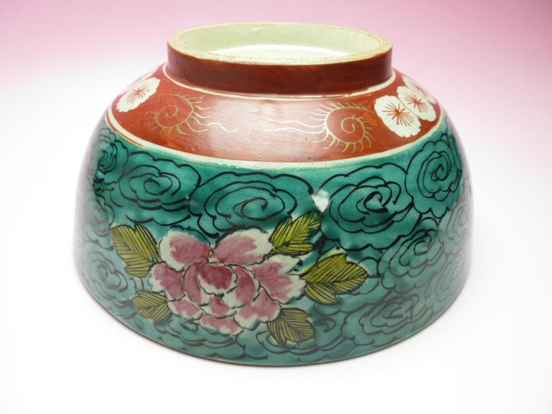 時代物 九谷 花鳥紋 牡丹 桜 雉 色絵 中鉢 TN 86 70816