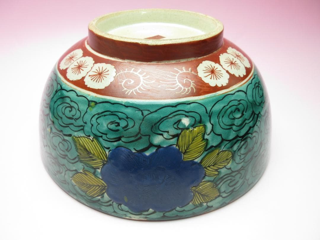 時代物 九谷 花鳥紋 牡丹 桜 雉 色絵 中鉢 TN 86 70816