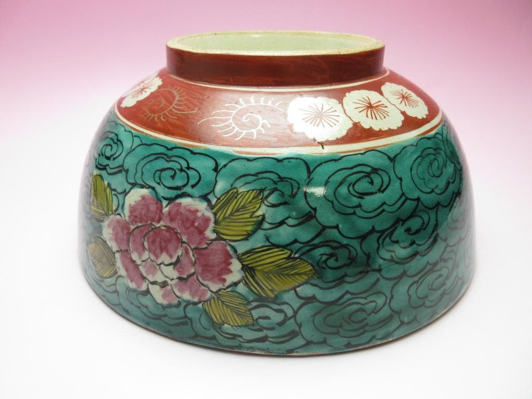 時代物 九谷 花鳥紋 牡丹 桜 雉 色絵 中鉢 TN 86 70816