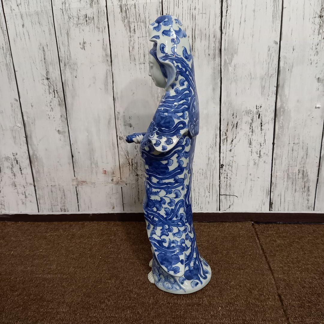観音菩薩立像　九谷焼　染付　高さ35cm