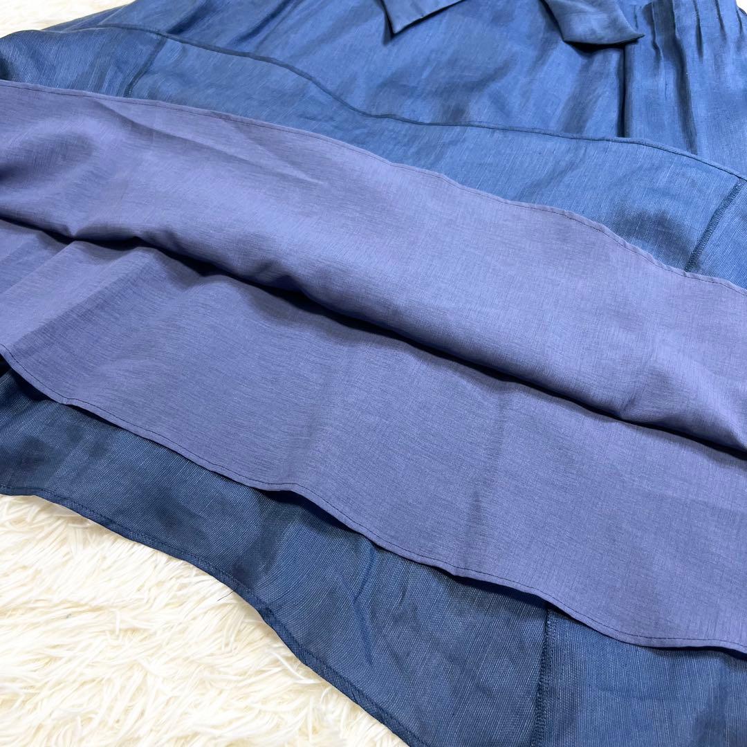 極美品✨シビラ ひざ丈ワンピース フレンチスリーブ シルク混 リネン リボン L