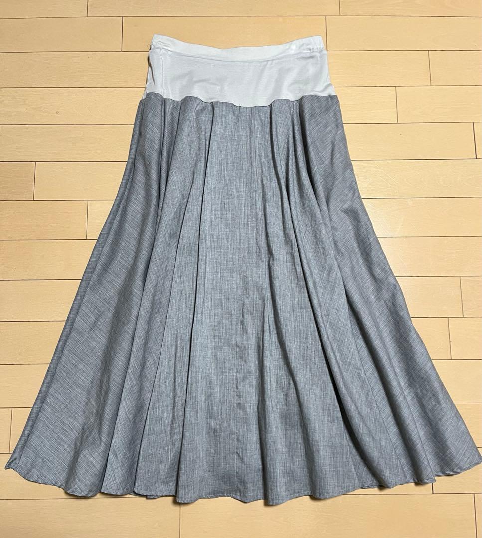 美品／BEARDSLEY ビアズリー　リネン混　ウエストジャージーフレアスカート