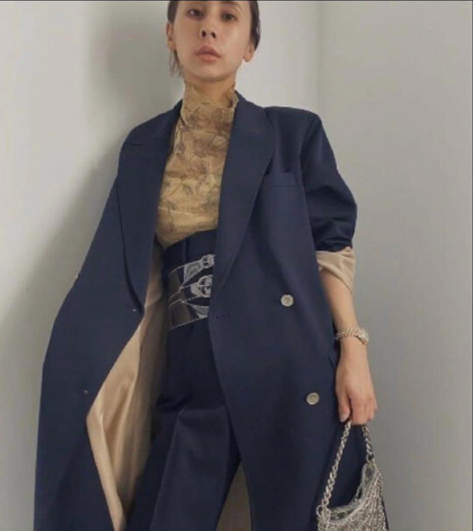 極美品 アメリ AMERI ネイビー ダブルボタン ロングコート