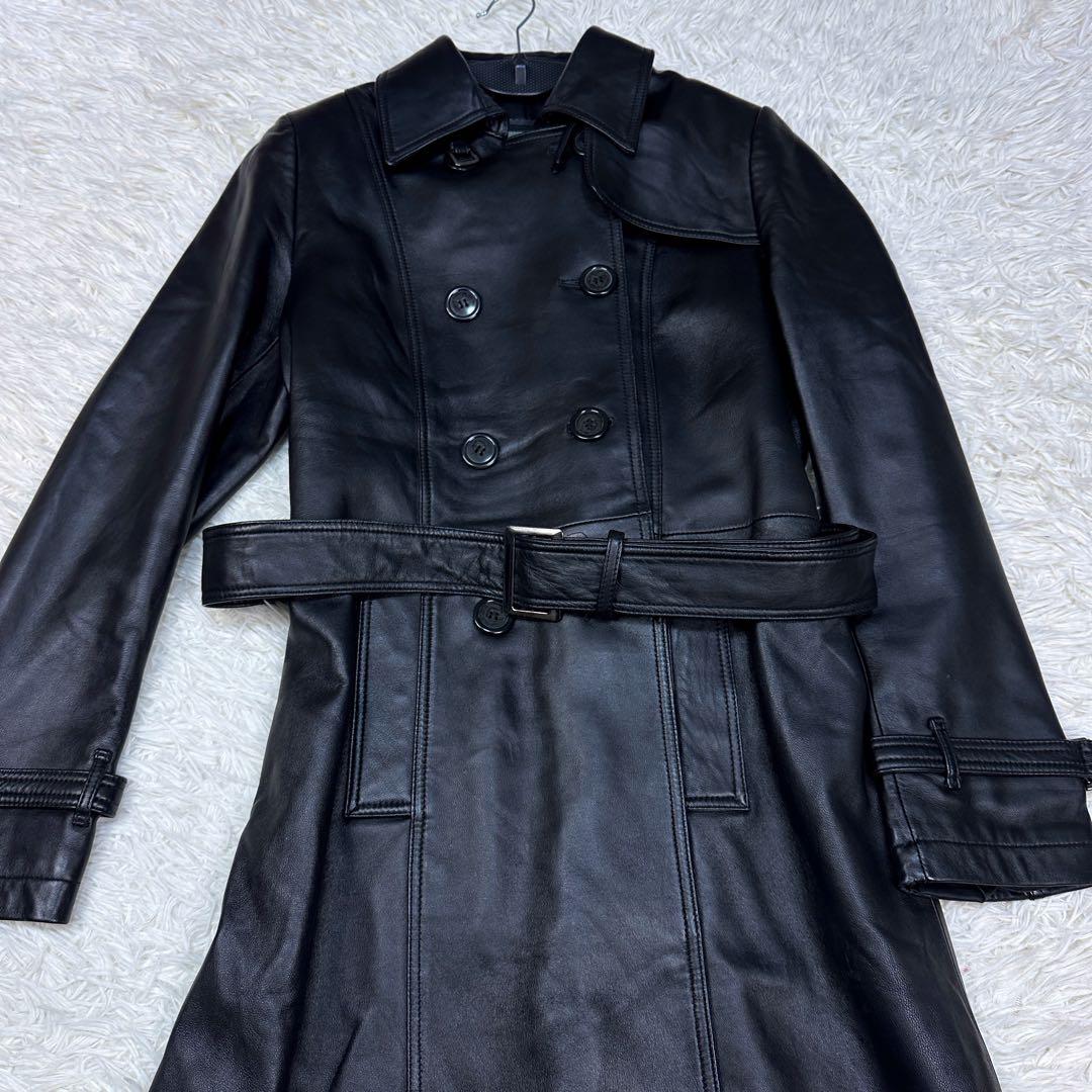 美品　希少　レア ラムレザー トレンチコート　黒　ブラック ダブルブレスト