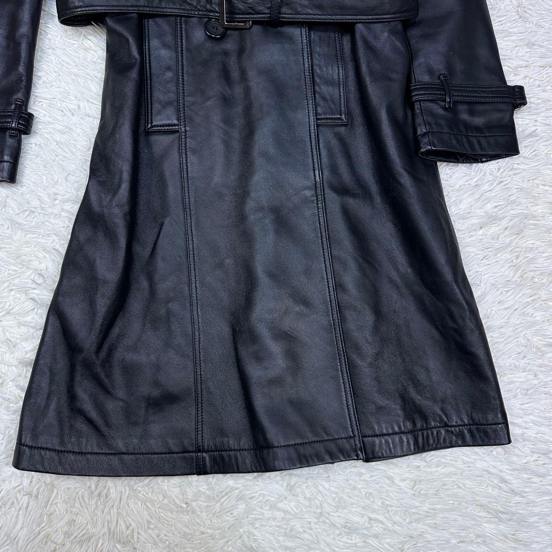 美品　希少　レア ラムレザー トレンチコート　黒　ブラック ダブルブレスト
