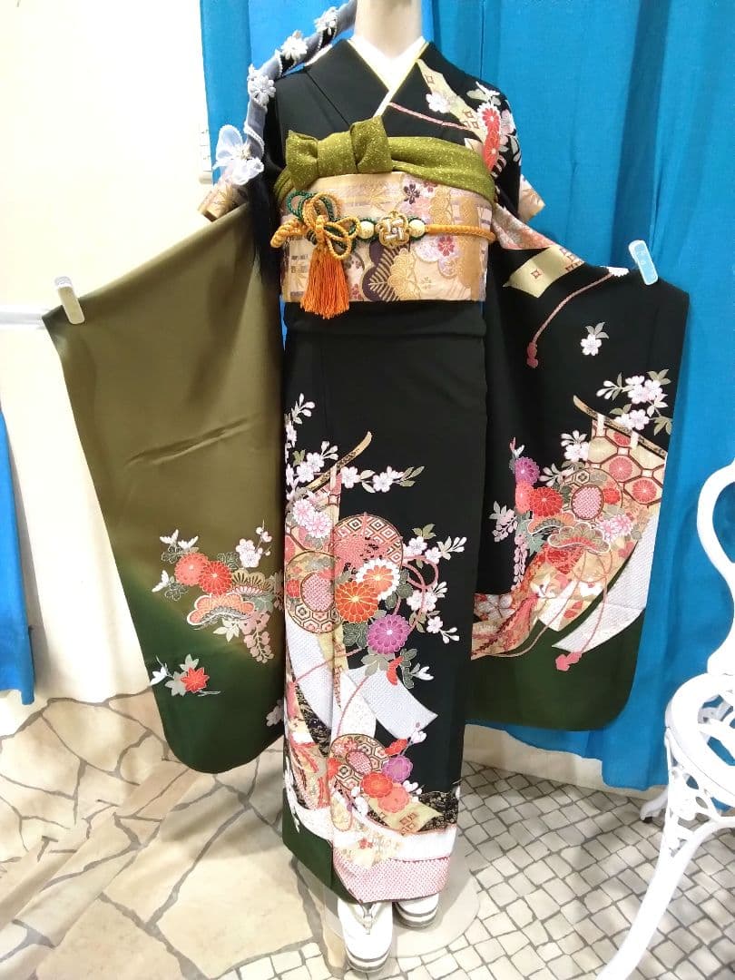 振袖フルセット、正絹トールサイズ、成人式、重ね衿、帯揚げ帯締め、西陣袋帯、長襦袢