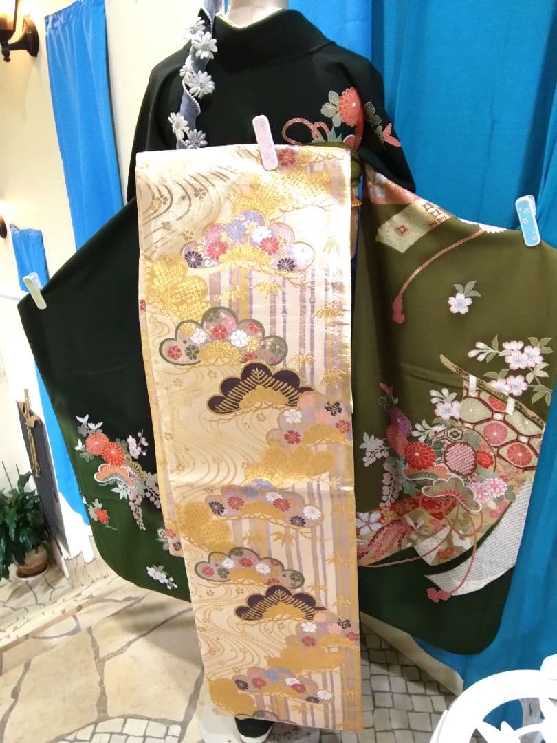 振袖フルセット、正絹トールサイズ、成人式、重ね衿、帯揚げ帯締め、西陣袋帯、長襦袢