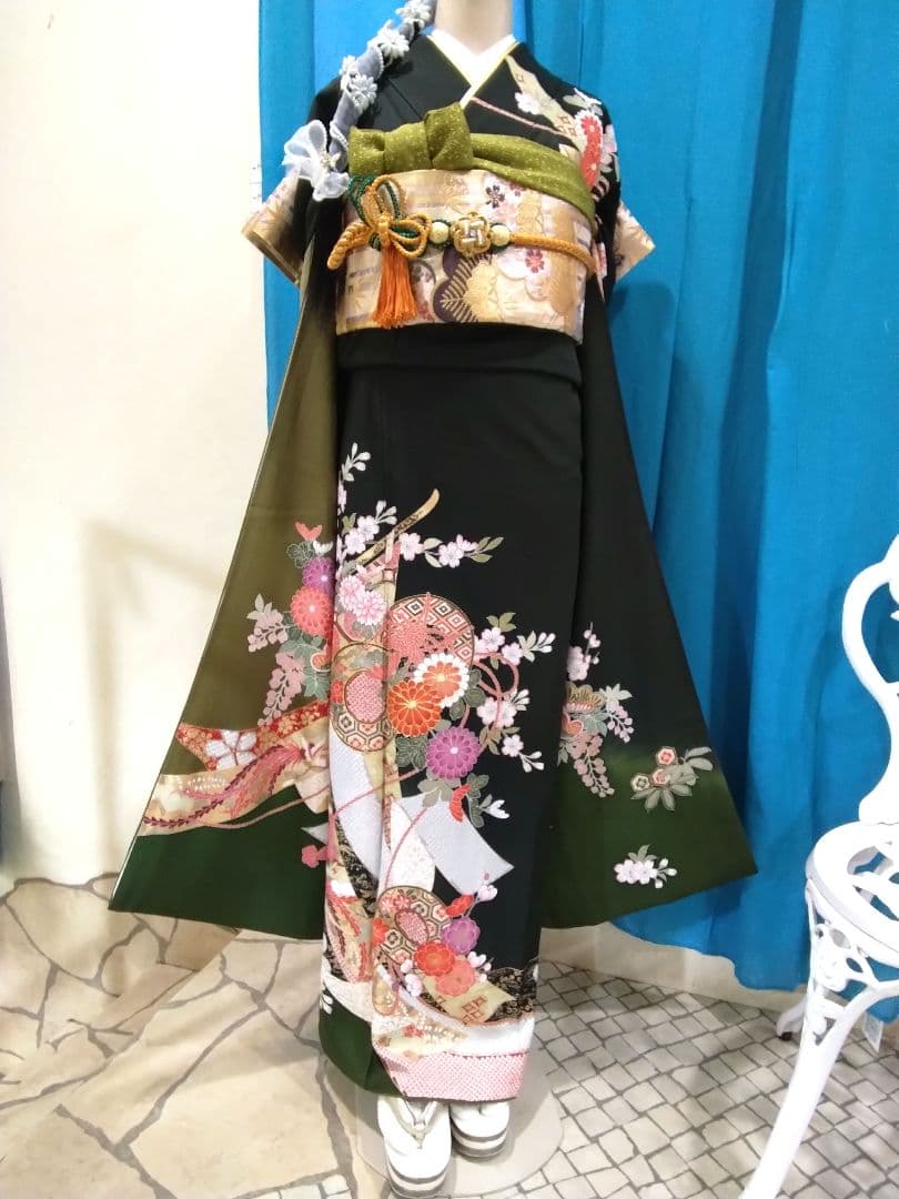 振袖フルセット、正絹トールサイズ、成人式、重ね衿、帯揚げ帯締め、西陣袋帯、長襦袢