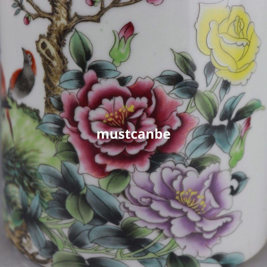 パステル牡丹花鳥茶壺 提梁壺 煎茶器 茶道具 工芸品 置物 新品未使用