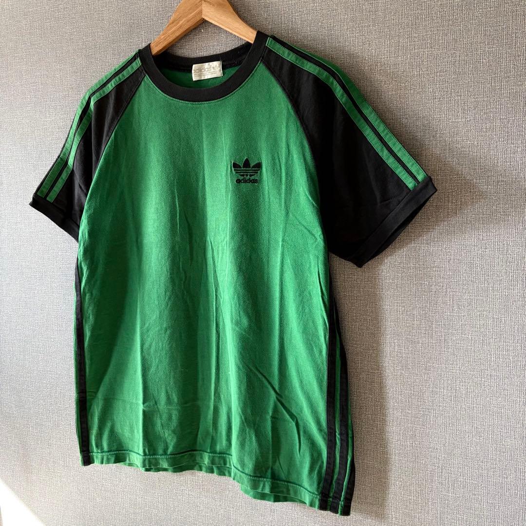 80s 90s adidas トレフォイルロゴTシャツ パイピング