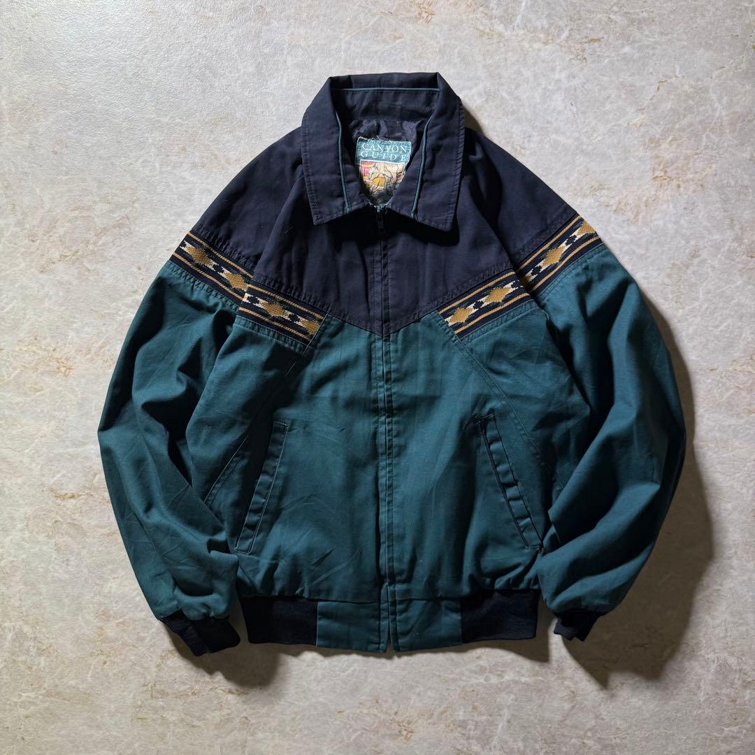 Canyon Guideジップアップブルゾン古着ネイティブ柄グリーンブラックM