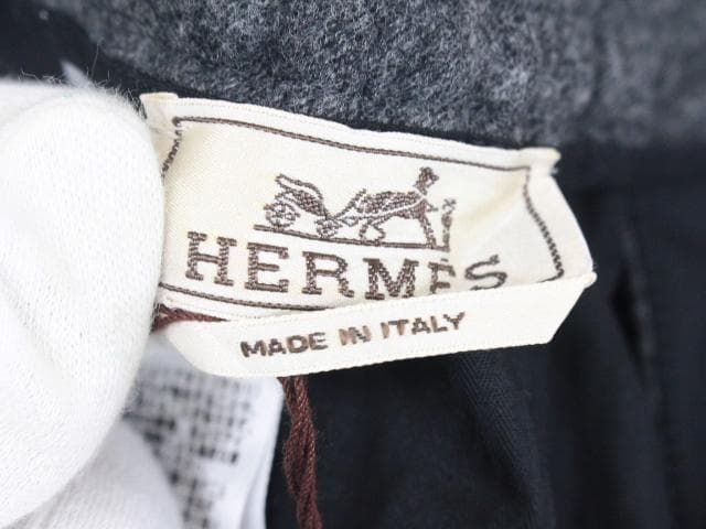 ◇未使用保管品 HERMES ウールパンツ 裾リブ グレー