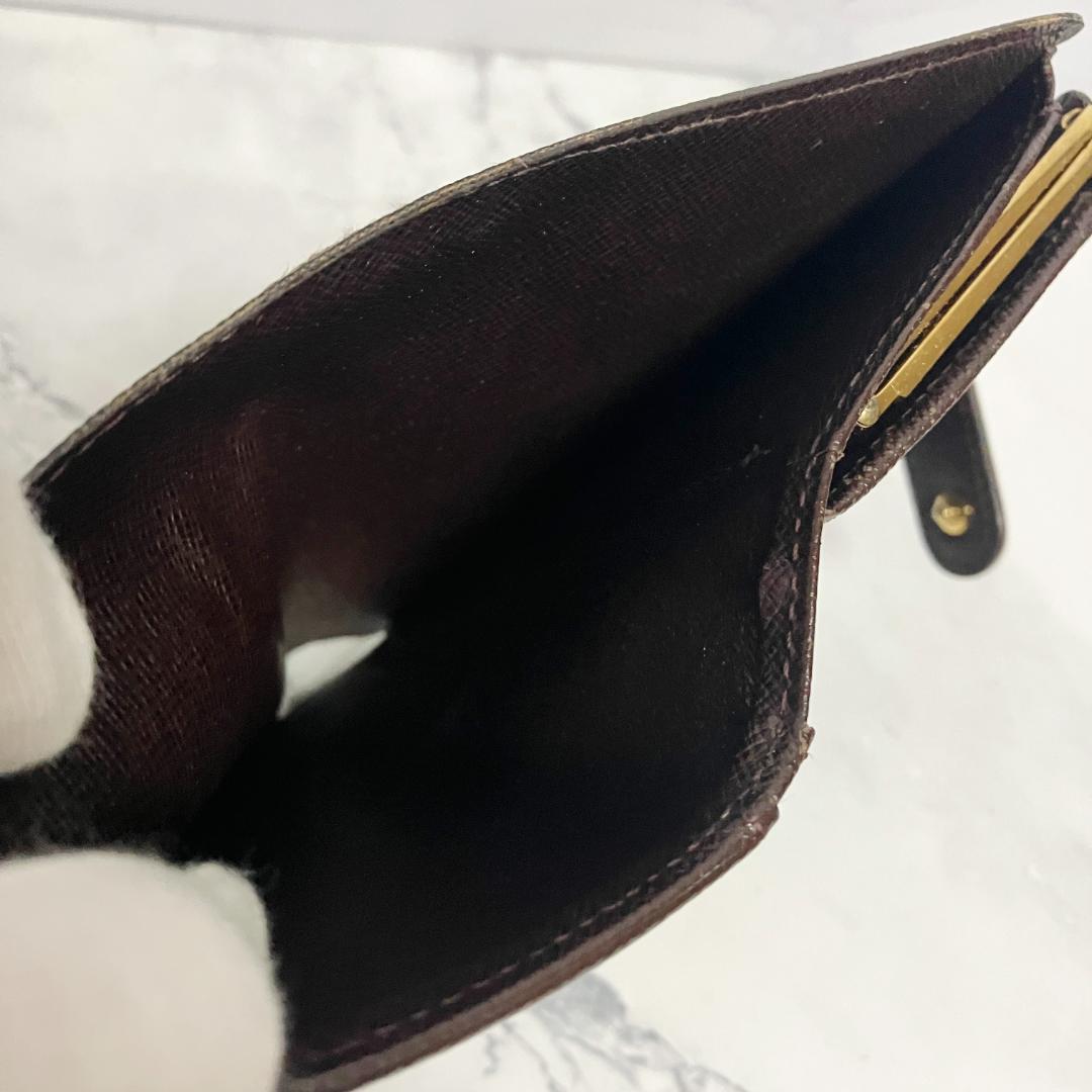 B975【美品】LOUIS VUITTON★ダミエ がま口二つ折り財布 ブラウン