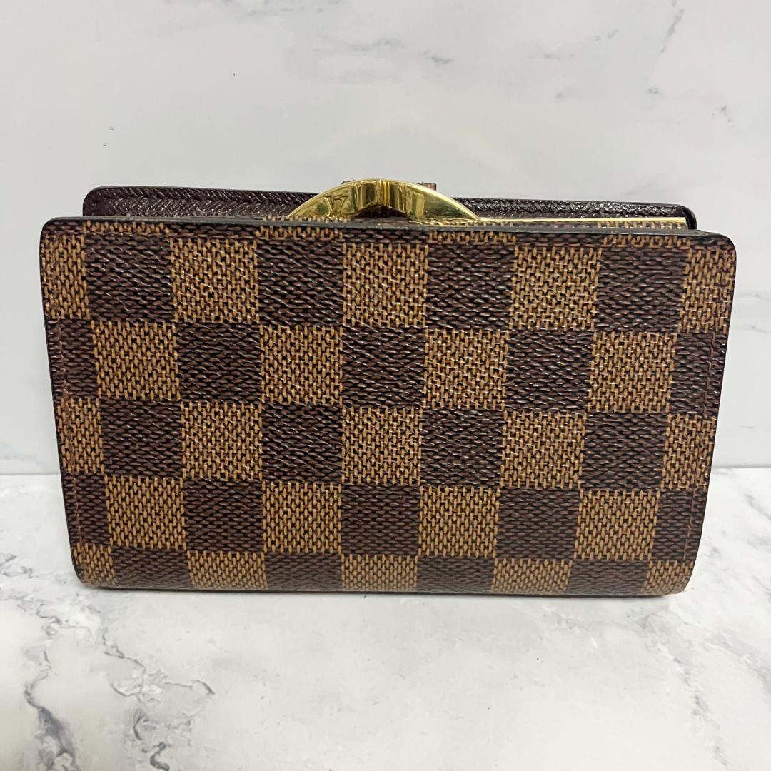 B975【美品】LOUIS VUITTON★ダミエ がま口二つ折り財布 ブラウン