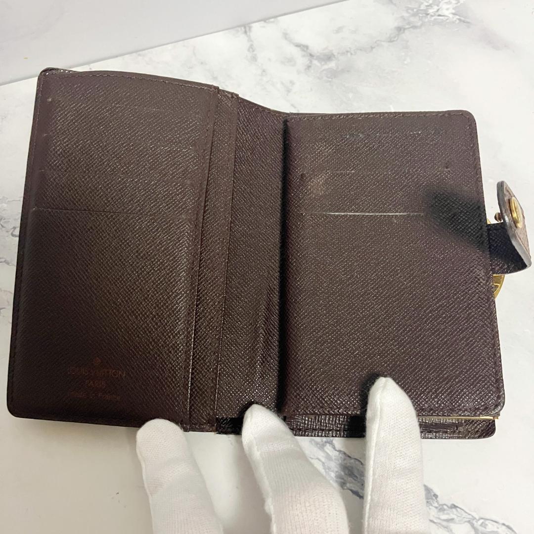 B975【美品】LOUIS VUITTON★ダミエ がま口二つ折り財布 ブラウン