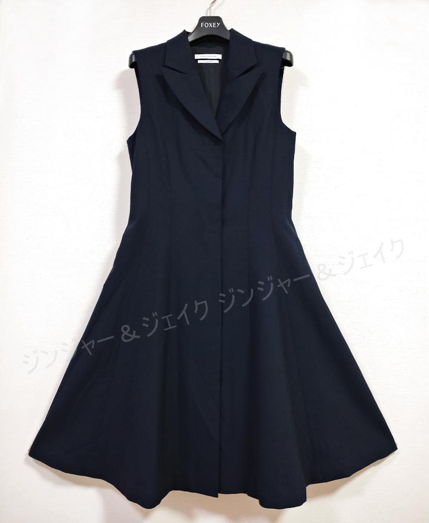 美品 FOXEY NEWYORKフォクシーニューヨーク 高級襟付 ジレワンピース