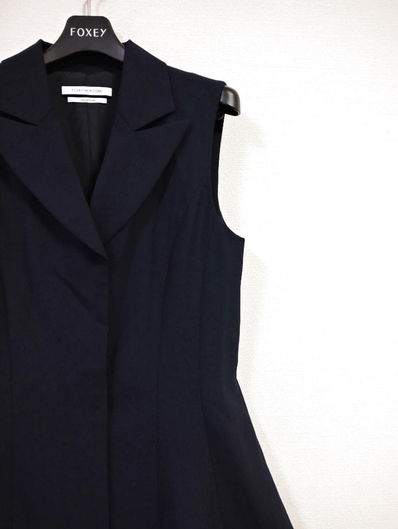 美品 FOXEY NEWYORKフォクシーニューヨーク 高級襟付 ジレワンピース