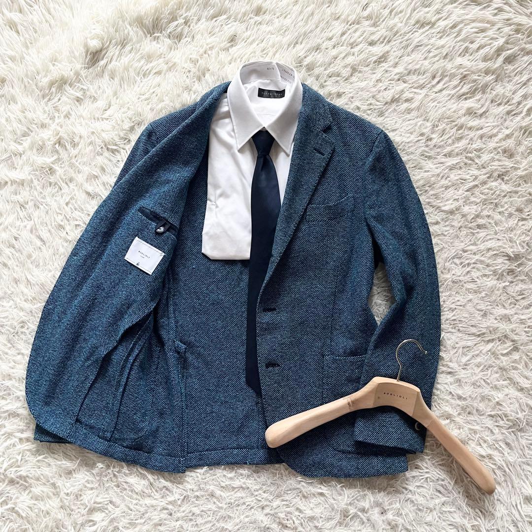 <美品>BOGLIOLI dover ブルー シルク コットン ジャケット 46