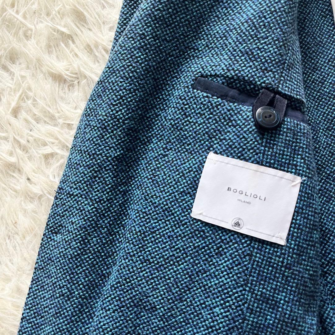 <美品>BOGLIOLI dover ブルー シルク コットン ジャケット 46