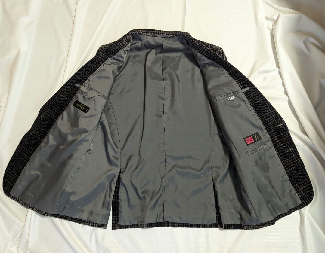 【vintage】希少80sベルベット生地チェック柄シングルテーラードジャケット