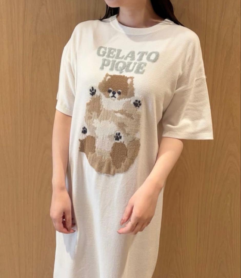 【新品】ジェラートピケ　ドッグジャガードワンピース　ポメラニアン柄