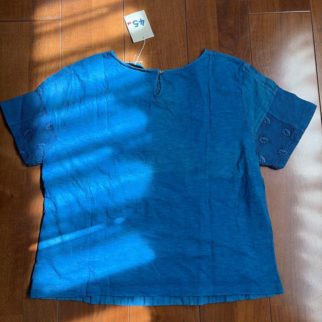45R刺繍入り青半袖Tシャツ