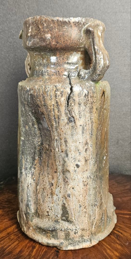 信楽焼　現代作家作　無銘　窯変　 双耳花入　花生け　茶道具　茶器　華道具