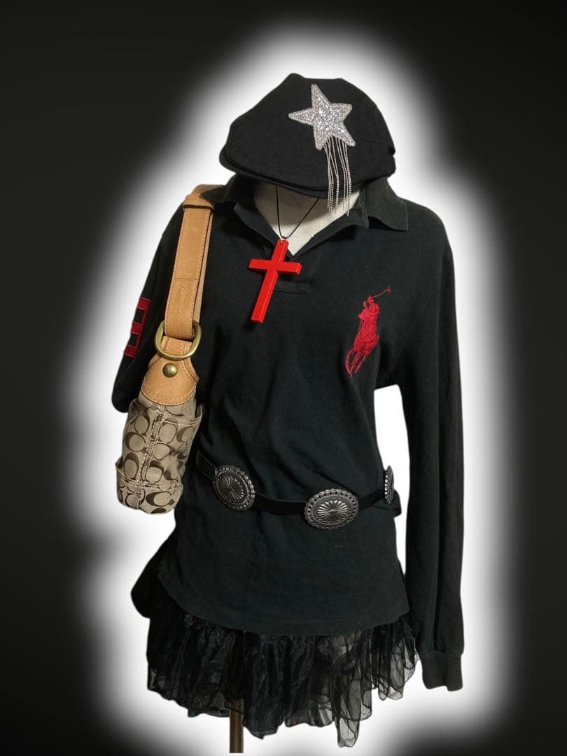 poloビックポニー黒ポロRalph Lauren y2kフェアリーグランジ平成