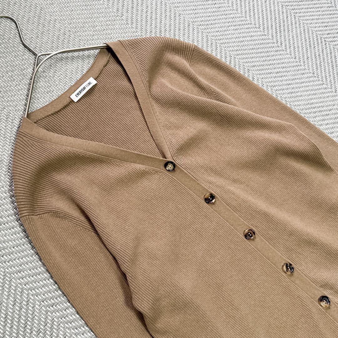 美品 EVERYDAY I LIKE リブニットカーディガン Vネック キャメル