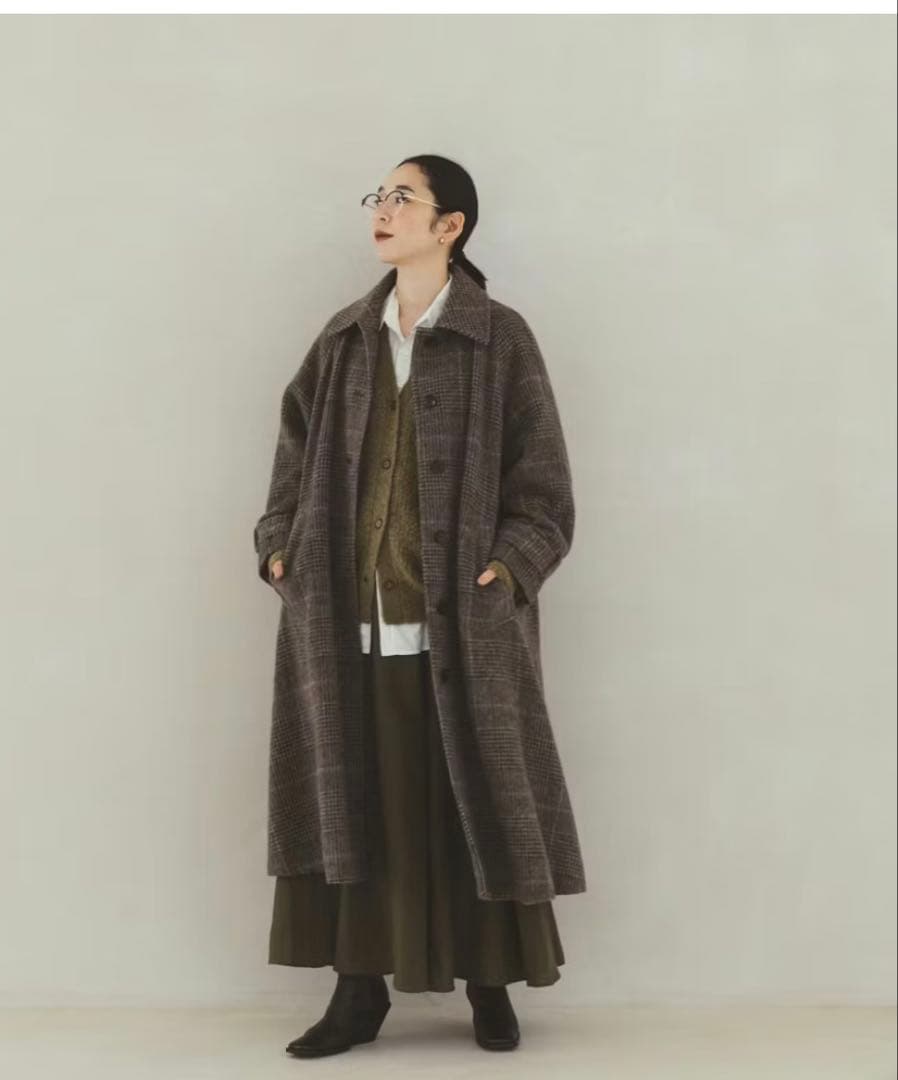 完売品　かろやかに揺れるウールロングコート /グレンチェック北欧、暮らしの道具店