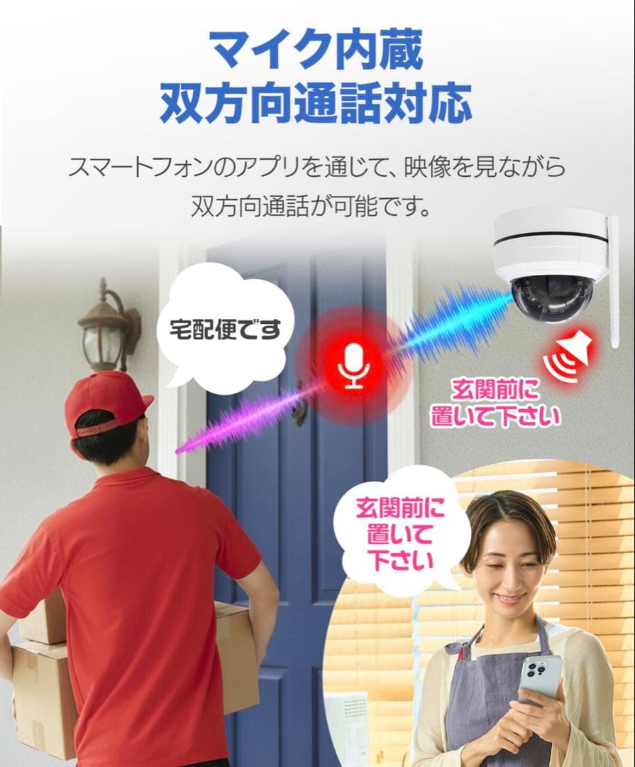 AKIBAGADGET 防犯カメラ 500万画素 PTZ機能 スマホ遠隔操作