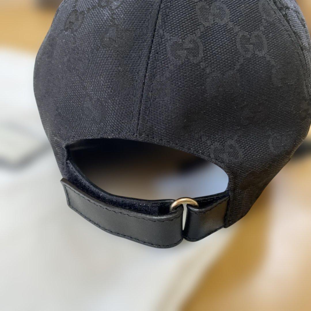 GUCCI ストライプ付き GGキャンバス ベースボールキャップ　黒