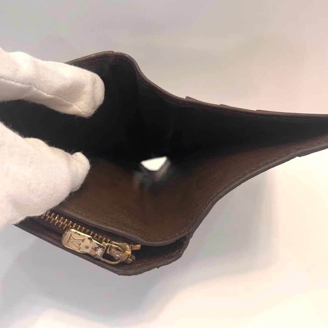 ルイヴィトン ダミエ ラウンドジップ エベヌ 折り財布 茶 革 N61668