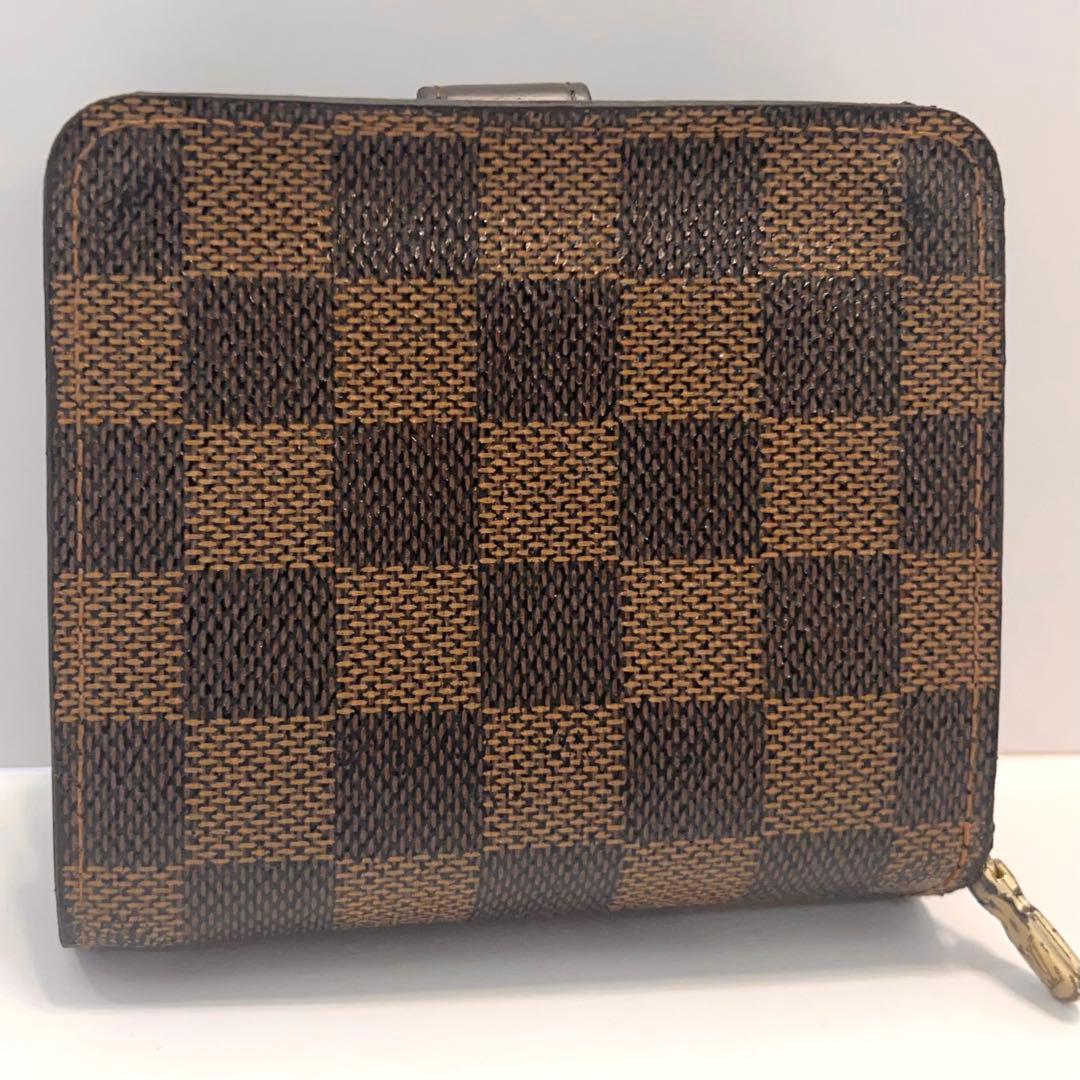 ルイヴィトン ダミエ ラウンドジップ エベヌ 折り財布 茶 革 N61668