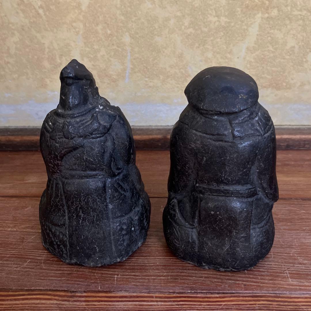 アンティーク 土人形 恵比寿天 大黒天 七福神 彫刻 時代物 骨董