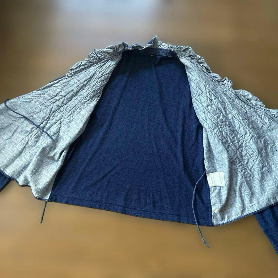 美品★45R★インディゴ染　ゴマデニム　天竺フリルのボレロ カシュクール