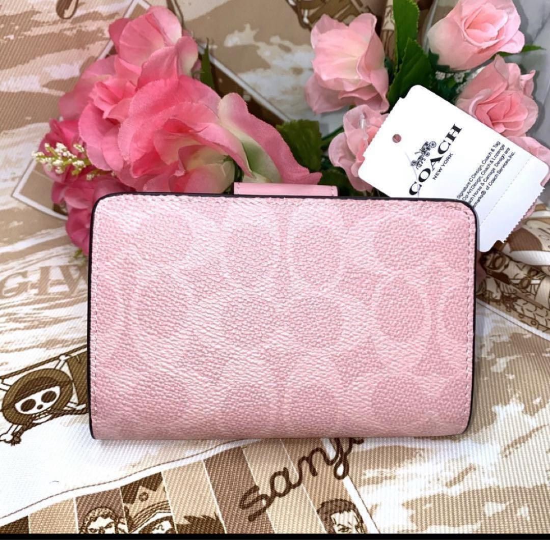 コーチCOACHシグネチャーレザーミディアム財布.パウダーピンク