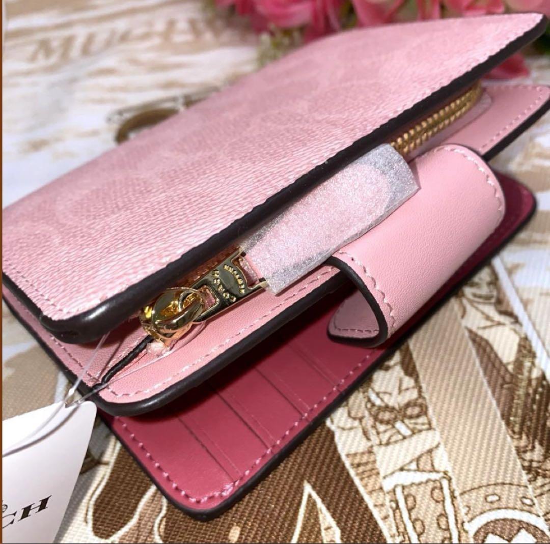 コーチCOACHシグネチャーレザーミディアム財布.パウダーピンク